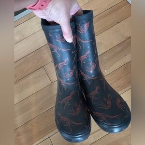 Black Rain Boots with Dinosaur Print
